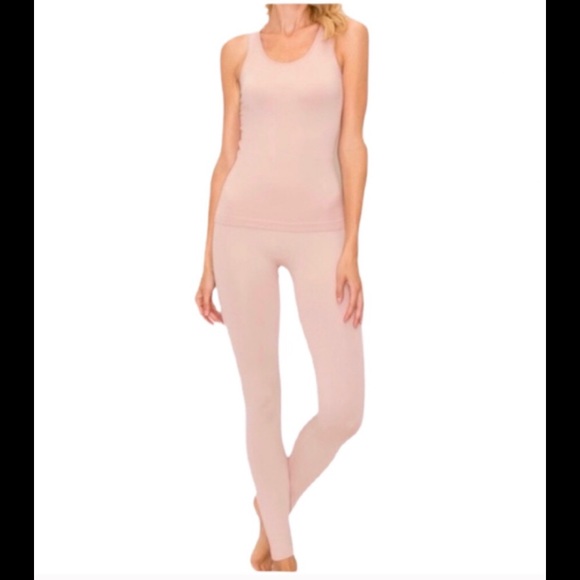 Seamless Ribbed Racerback Tank Leggings Set Rose - Picture 4 of 5